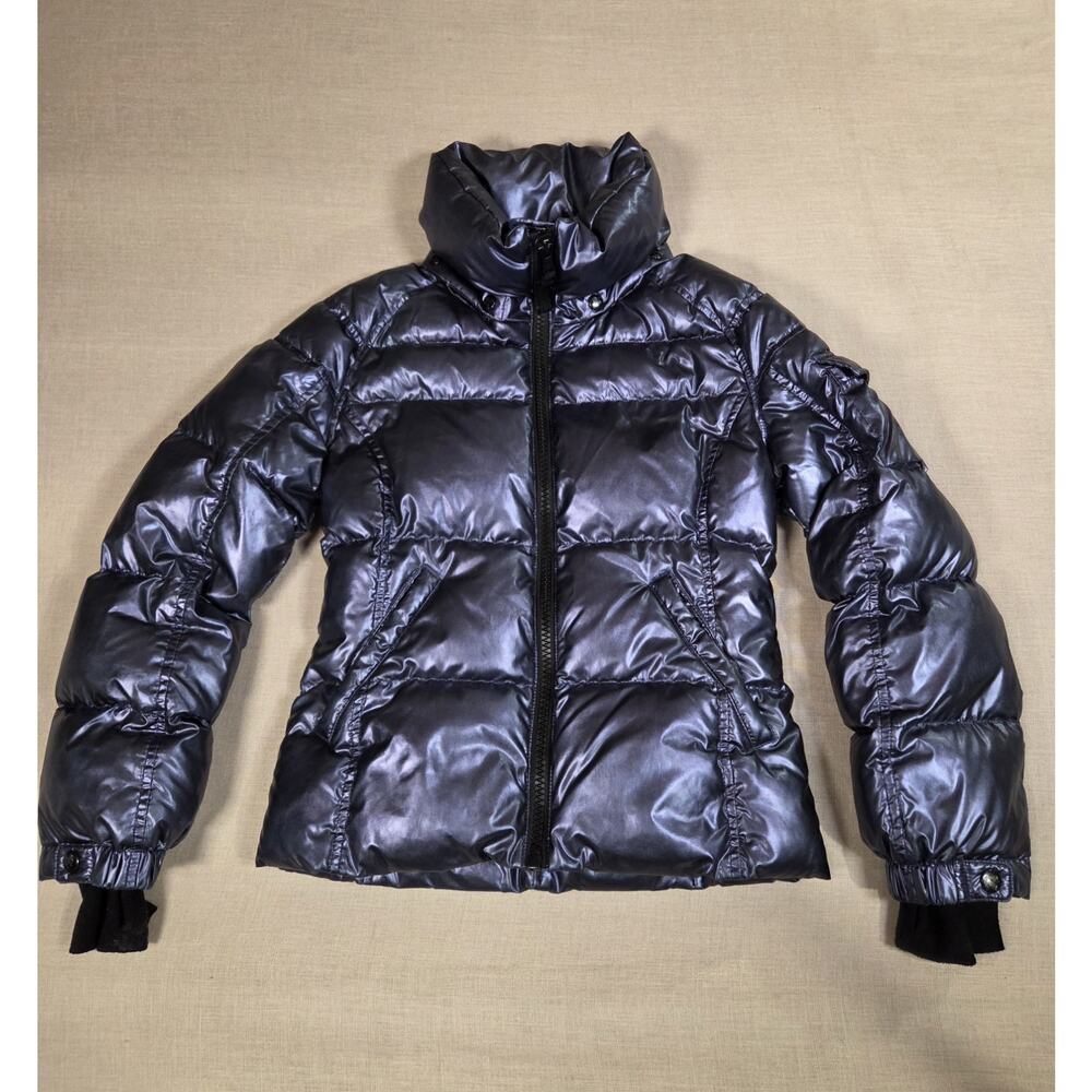 S13 Kids Shiny Blue Puffer Jacket Gloss Metallic Blue Down Filled Sz 12